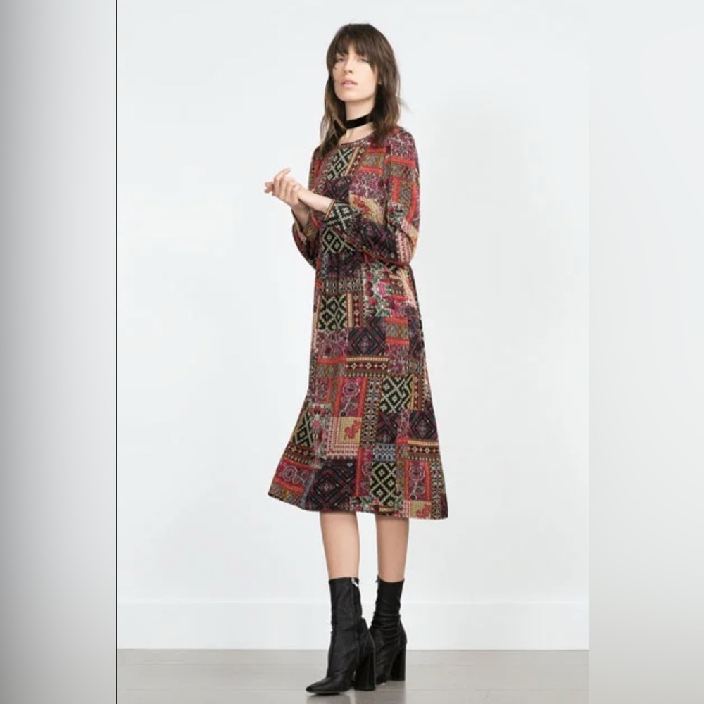 Zara Patchwork Long Sleeve Dress
